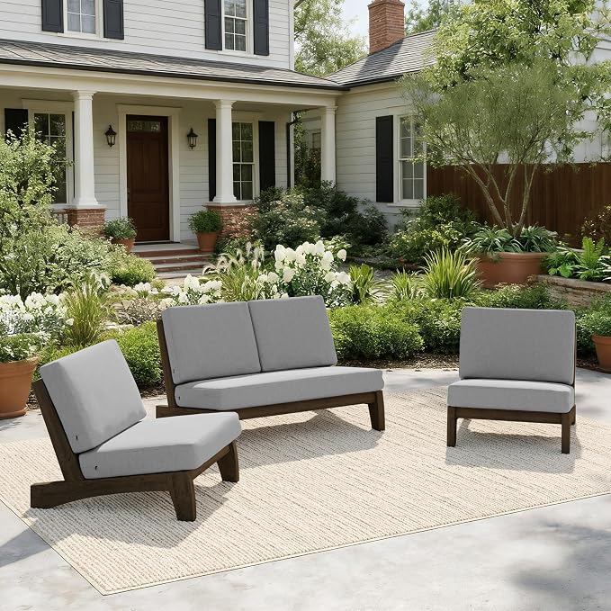 Pia Ricoo 4 Piece Patio Furniture Sets, Outdoor Loveseat Sofa Set with 2 Chairs & Coffee Table, Patio Conversation Set for Backyard, Deck, Lawn, Gray