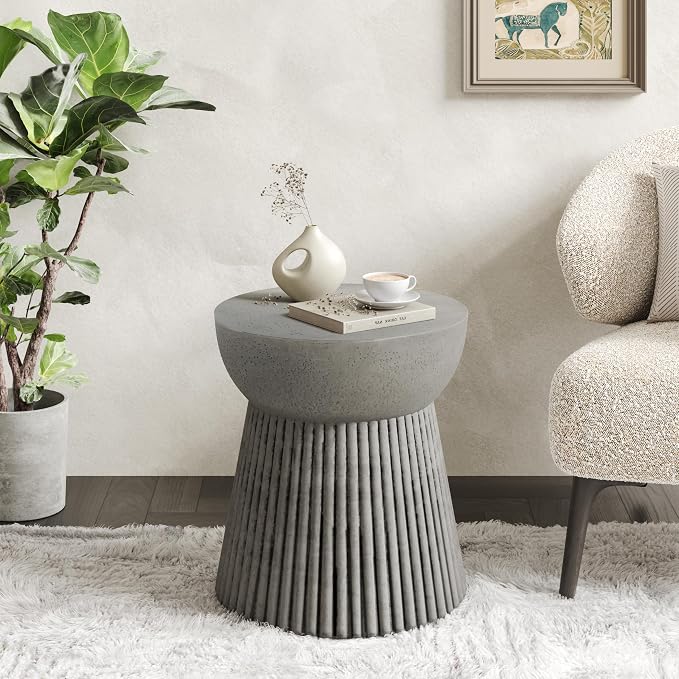 Christopher Knight Home Jaym 16.75" H Indoor Outdoor Accent Side Table, Patio Decorative End Table, Hourglass-Shaped Lightweight Concrete Garden Stool for Patio Balcony & Garden Decor, Light Gray