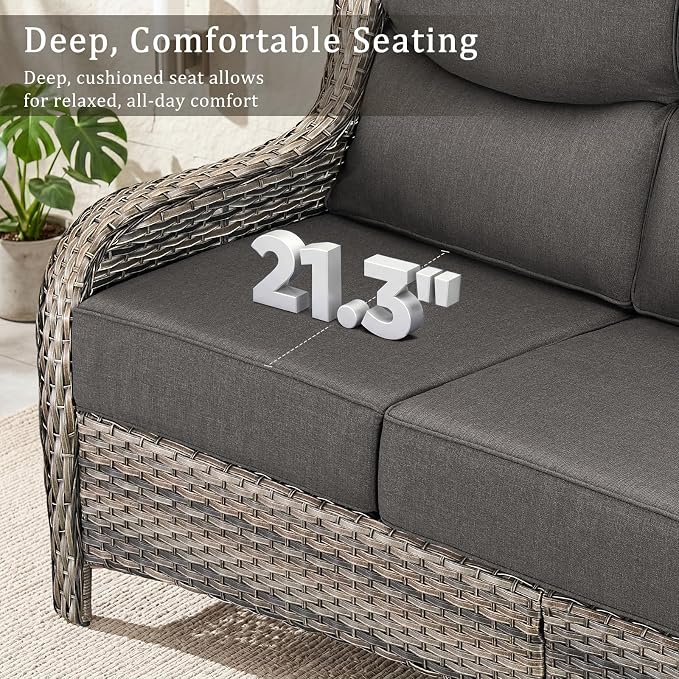 6 Piece Wicker Patio Furniture Set with Swivel Rocker Chairs Set of 4 Grey