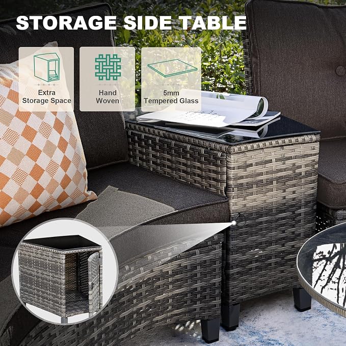 MEISSALIVVE 9-Piece Half-Moon Curved Outdoor Patio Furniture Set, Sectional Conversation Sofa with 2 Swivel Glider Chairs, Round Coffee Table for Backyard Deck Garden, Black