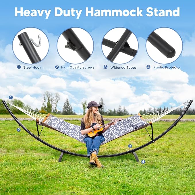 SUNCREAT Portable Outdoor Hammock with Stand, Double Hammock with Stand for Outside, Patent Pending, Gray