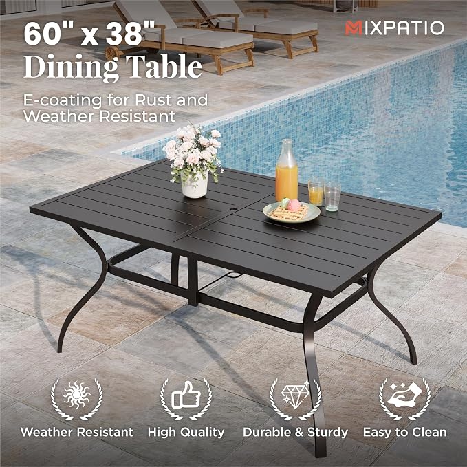 MIXPATIO Patio Table and Chairs Set, Patio Dining Sets for 6 with Red Chairs and Metal Rectangular Table, 7-Piece Patio Furniture Set for Deck Backyard Poolside