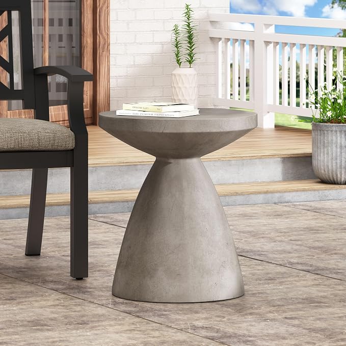Outdoor Side Table Concrete End Table Faux Stone Small Coffee Tables Patio Garden Stool Plant Stand for Porch, Backyard Silver-Snowman