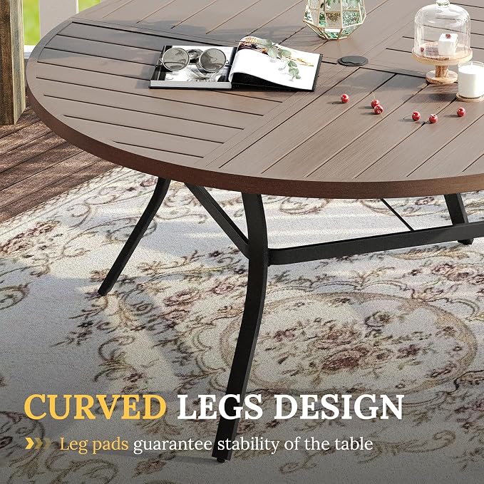VICLLAX Patio Dining Set for 8, 8 Seats Outdoor Furniture Includes 59.9" Round Patio Table and Swivel Padded Chairs, Grey Wood Grain Tabletop and Grey Fabric