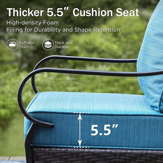 PHI VILLA Rocking Patio Sofa Chairs - 2 PCS Outdoor Rocking Armchairs, Patio Seating with High Back Deep Seat for Porch Deck Balcony