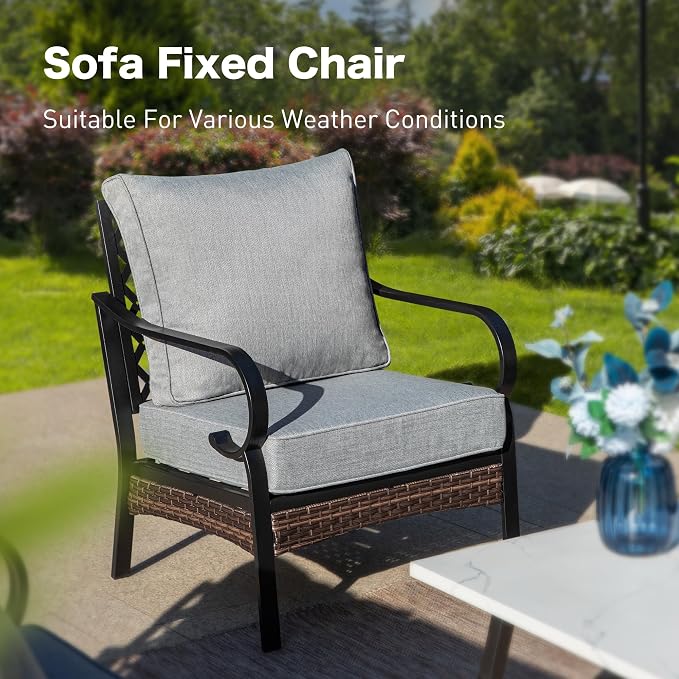 SUNSHINE VALLEY 5 Piece Metal Outdoor Patio Furniture Set, Patio Conversation Set with 1 3-Seater Sofa, 2 Fixed Sofa with 5.75" Thick Cushion & Coffee Table, Black & Gray Backyard Furniture