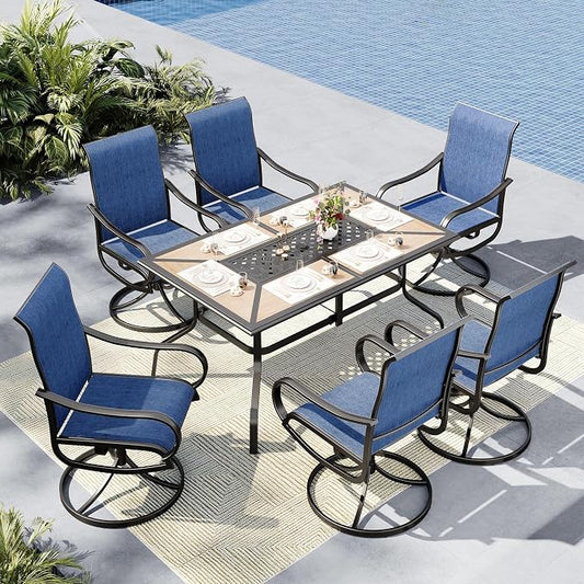 MFSTUDIO Outdoor Patio Dining Set for 6, Patio Table and Chairs Set with Umbrella Hole, Outdoor Patio Furniture Set for Deck, Backyard, Poolside & Garden
