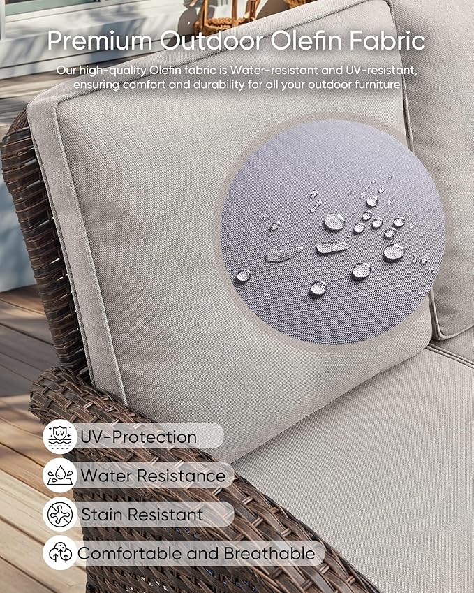 HUMMUH Outdoor Patio Couch with Thick Cushions Patio Sofa for Deck Lawn Porch Balcony Poolside-Brown/Grey