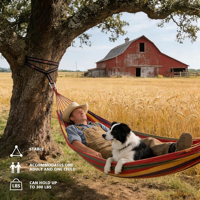 Outdoor Amacas Garden Camping Hammocks Portable for Patio Yard Porch Travel | Hammock Nylon Hiking Beach Backpack Survival Travel- Up to 300lbs with Tree Straps