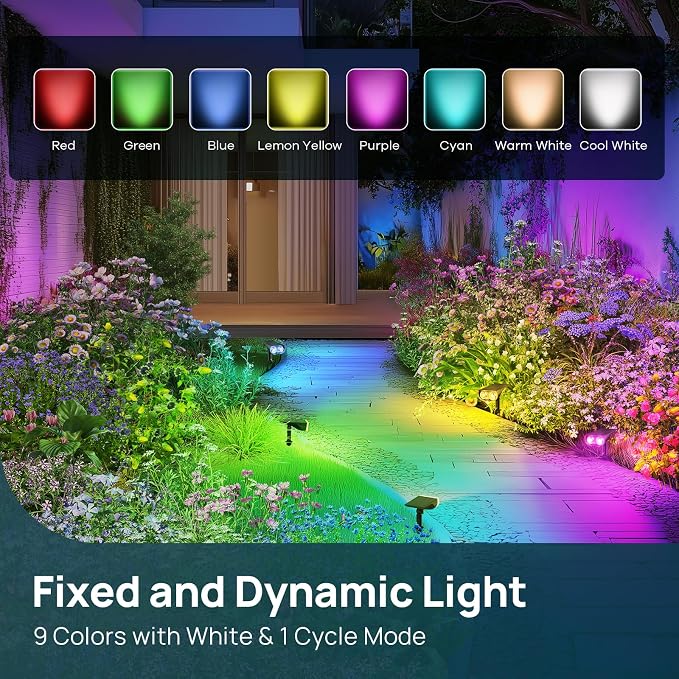 Linkind Solar Lights Outdoor Waterproof LED Landscape Spotlight RGB 6 Pack | Starray, 9 Color Changing Modes, Multicolor, Dusk to Dawn, for Holiday Decoration Patio Garden Flag Tree Lawn Pathway