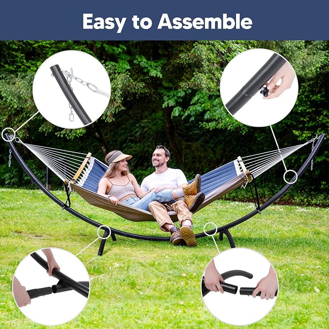 SUNCREAT Hammocks for Outside with Stand, Porch Hammock and Stand, 475 lbs Capacity, Patent Pending, Navy