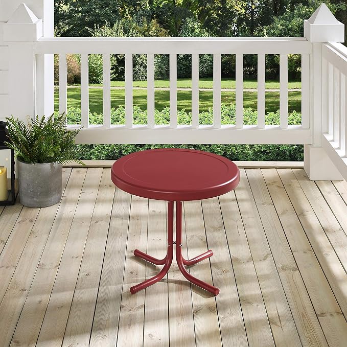 Pemberly Row Modern Steel Metal Patio End Table, 22 in Wide, Coral Red Powder-Coated Finish, Sturdy UV-Resistant Outdoor Side Table for Patio or Backyard Use