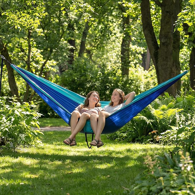 Adult Double Camping Hammock, 10ft x 6.5ft (300x200cm), Orange and Gray, 210T Nylon, 500 Lbs Weight Capacity, Portable with Storage Bag, d-Rings & Wide Straps, Breathable & Durable for Outdoor, Campin