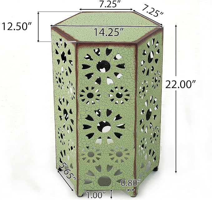 GDFStudio Elliot Outdoor 14 Inch Sunburst Iron Side Table (Crackle Green)