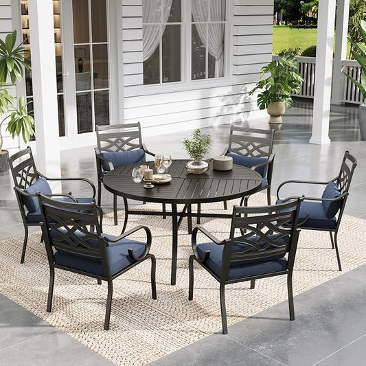 Sophia & William Patio Dining Set, Steel, Black | Umbrella Hole, E-Coated, Cushions Included, For Patio, Garden and Yard
