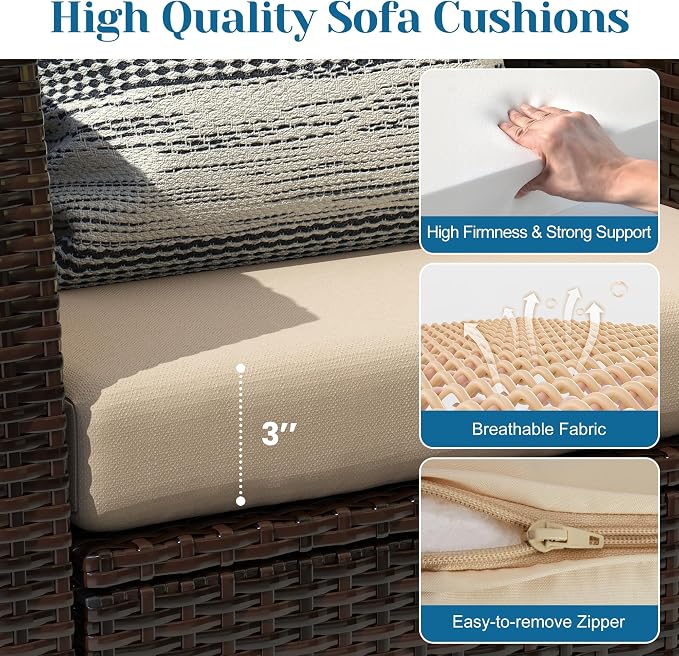 Solaste 4 Piece Patio Outdoor Furniture Sets,Patio Conversation Sofa Wicker Chair with Cushion,Hand Woven Rattan Sofa for Porch Backyard Outside Garden Lawn Yard,Brown