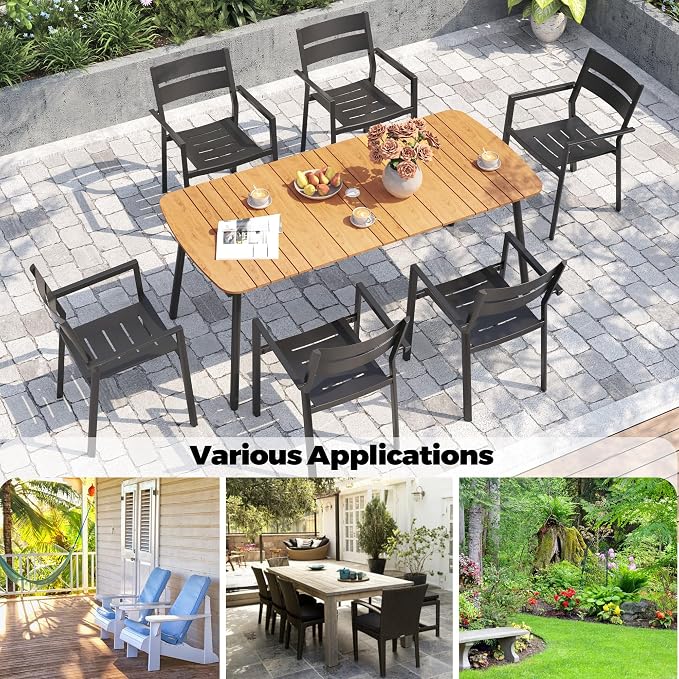 Crestlive Products Outdoor Dining Table for 6, 70In Aluminum Patio Table with Umbrella Hole Weather Resistant Rectangle OutsideTables for Patio Garden Lawn, Brown