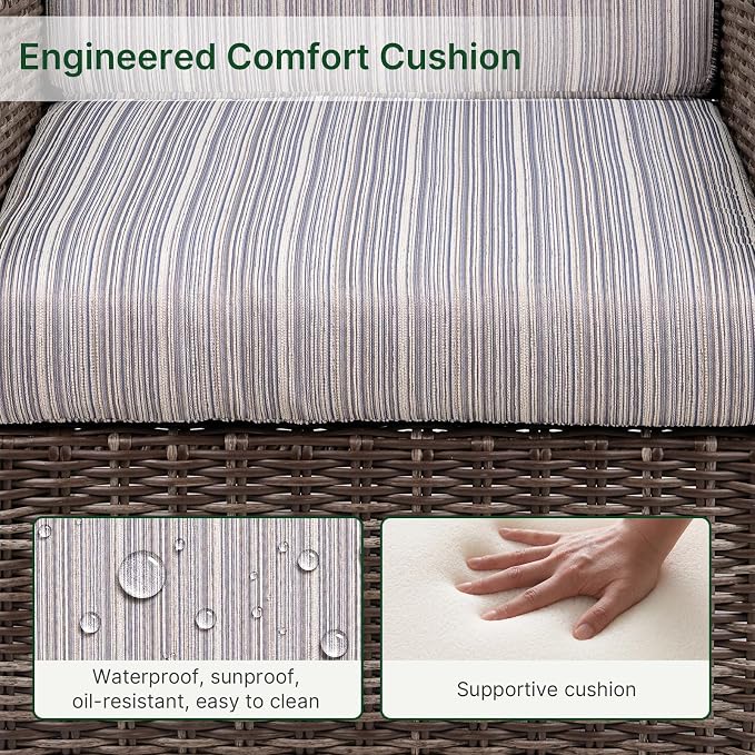 Wicker Patio Conversation Set, Outdoor Patio Furniture Set with Deep Seating, Wide Armrests & Thick Cushions, All-Weather Outdoor Furniture Set for Patio, Porch, Deck & Backyard