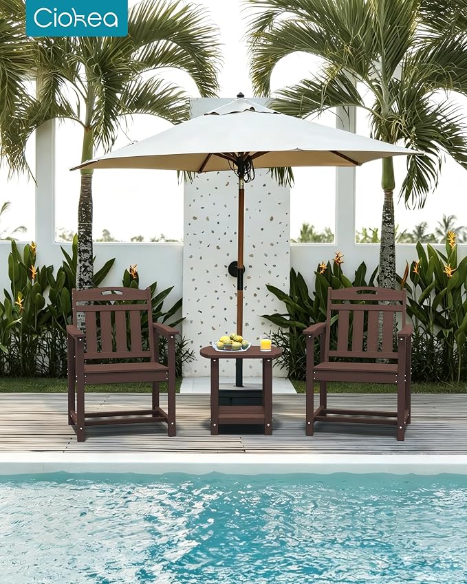 Ciokea HDPE Outdoor Patio Dining Chairs Set of 2, All-Weather Porch Chair with Wide Seat, Durable Outdoor Furniture for Backyard, Garden, Lawn & Poolside, Brown