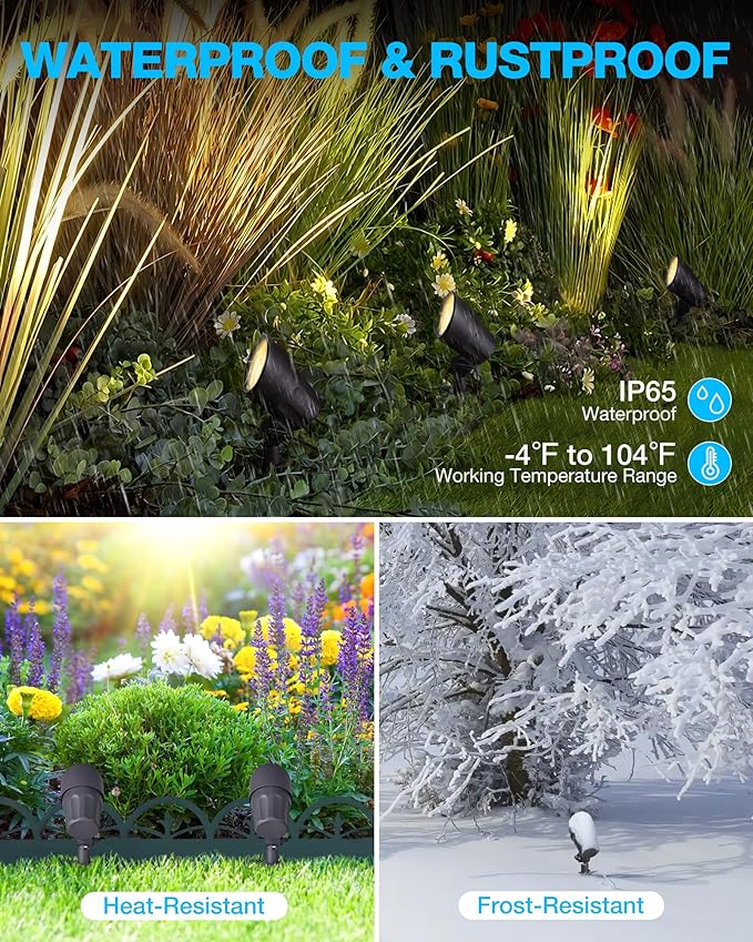 SUNVIE 6W AntiGlare Low Voltage Landscape Lights Low Voltage Lighting 12Pcs | Waterproof Landscape Spotlights with Connectors Warm White Landscaping Lights Spot Lights Outdoor for Garden Tree Wall Yard