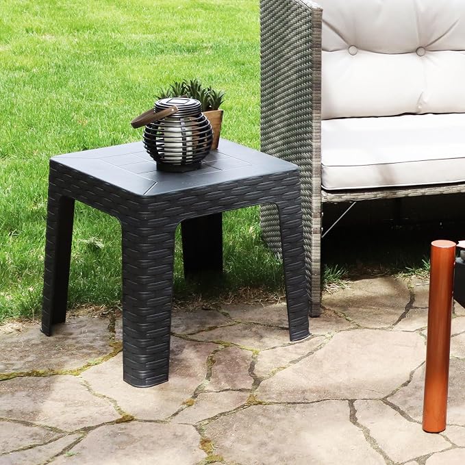 Sunnydaze Adirondack Small Outdoor Side Table for Balcony Essentials - Plastic Square End Table for Outside Patio - Gray - Set of 2