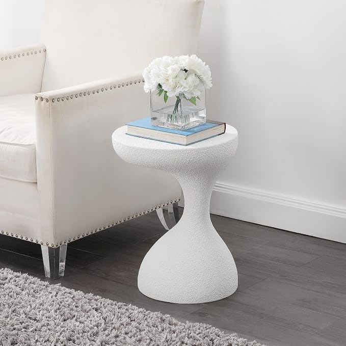 JONATHAN Y Boracay Modern Sculptural Indoor/Outdoor Side Table, 15" x 19.75" Weather-Resistant Pedestal Accent Table and Garden Stool for Patio, Deck or Living Room, Frosted White TBL1110C