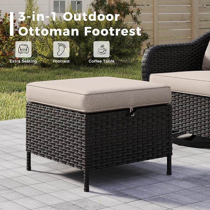Outdoor Chairs Set with Ottomans, 4 PCS Patio Conversation Furniture Set with Removable Cushions, All-Weather Wicker Furniture for Porch, Backyard, Deck, Sunroom (Beige)