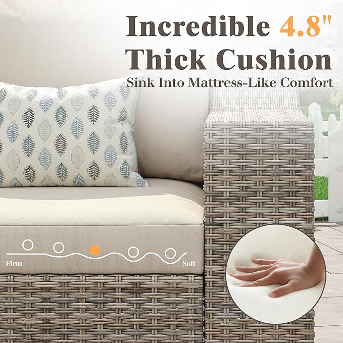LUXOAK Outdoor Glider Rocking Chair, Wicker 360° Swivel Patio Chairs with 6" Wide Armrests, All-Weather PE Rattan Single Sofa Seat with Thick Cushions, for Porch/Deck/Garden/Backyard