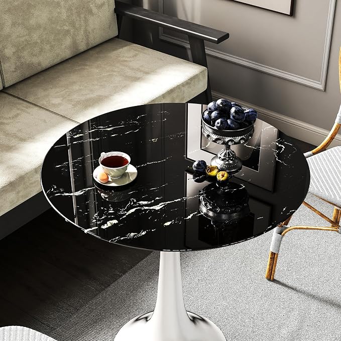 20" Round Tempered Glass Table Top, Marble Glass Surface Protector Heat & Scratch Resistant Multipurpose for Dining, Coffee, Restaurant, Office and End Table (Black Marble Pattern, 20 Inch)