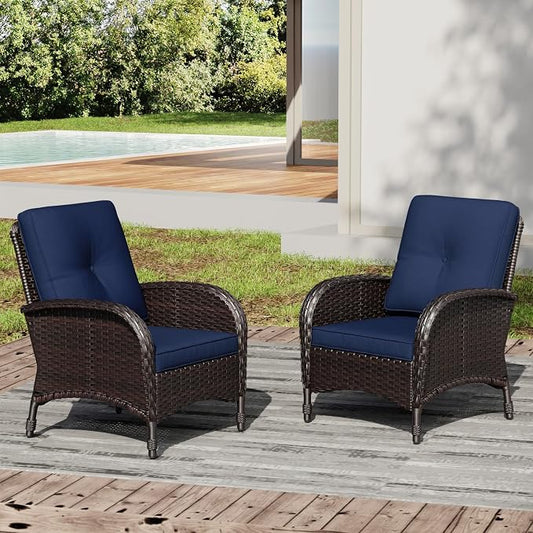 Joyside Wicker Patio Chairs Set of 2, Rattan Outdoor Furniture with Thickened Cushions, High Back, Deep Seating, Wide Armrest, Outdoor Chairs for Porch, Deck