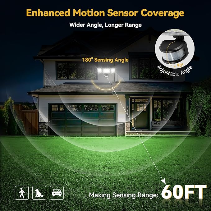 Solar Lights Outdoor, 3500LM 168 LED Motion Sensor Solar Flood Lights, 3 Heads 300° Wide Angle, 3 Modes IP65 Waterproof Solar Security Lights for Yard Garden Patio, 6 Pack (Black)