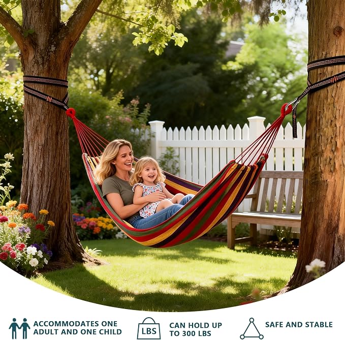 Outdoor Amaca Camping Hammocks for Yard Backyard Travel para Patios Garden | Hammock Cotton Canvas fabric Portable Amacas Carrying Bag for stand Porch outside 300 Lbs Maximum Weight Capacity