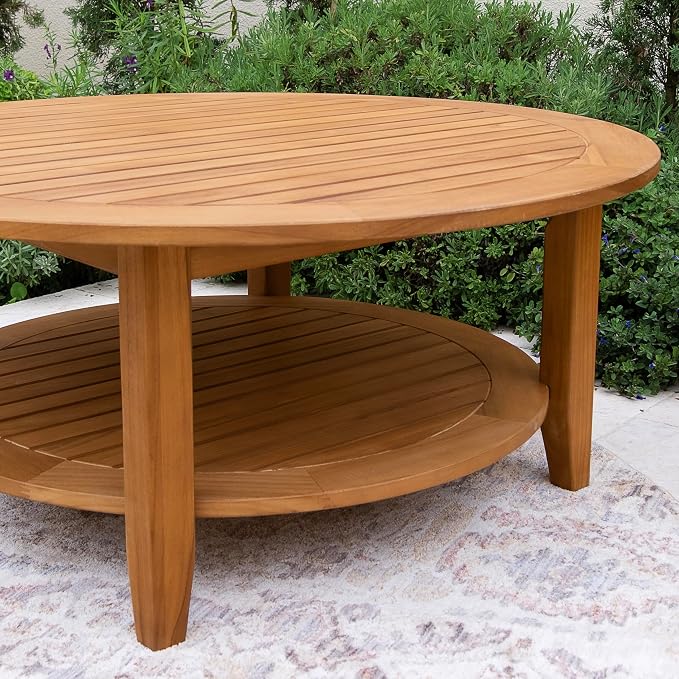 Cambridge Casual Arie Teak Patio Coffee Table, 40-Inch, Natural Teak, 100% Indonesian Teak Wood