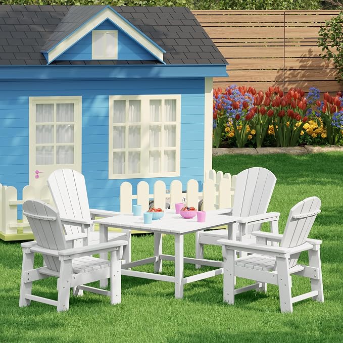 Costaelm Outdoor Kids Table, Toddler Dinner Table Baby Desk Outdoor Childrens Party Tables for Arts & Crafts, Snack Time, Multi-Activity Desk for Ages 2-8 in Classroom/Outside, White