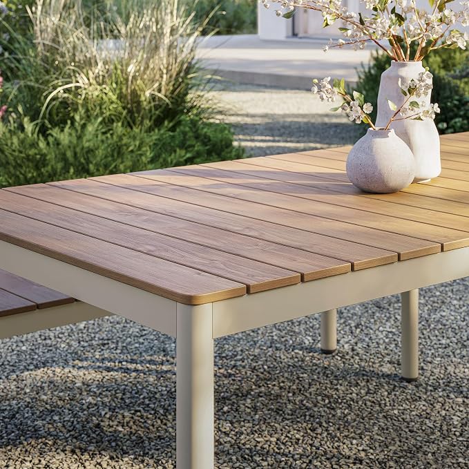 Modway Finn 71 Inch Outdoor Patio Dining Table for 6 People in Natural