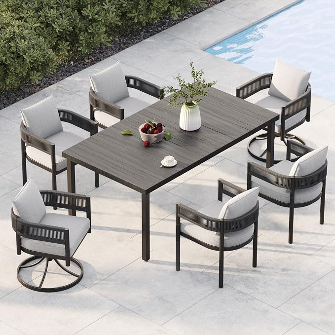 Grand patio 71.5" x 39" Outdoor Dining Table, Rectangular Patio Table, Embossed Woodgrain with 1.5" Market Umbrella Hole for Garden, Lawn, Backyard (Black)