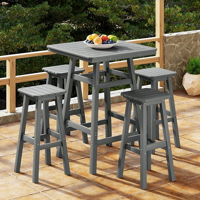 Costaelm Outdoor Bar Table, 42" Counter Height Square Patio Cocktail Bar Table with Umbrella Hole, Patio Bistro Dining Pub Table for Front Porch Deck Backyard Garden, Gray