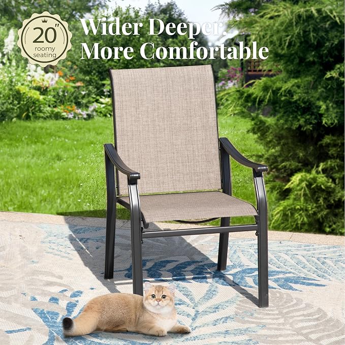 MIXPATIO 7 Pieces Patio Dining Set, Outdoor Furniture Set for 6 Person, 6 Patio Chairs Textilene and 1 Metal Large Dining Table, with 1.57" Umbrella Hole, for Lawn Garden Deck