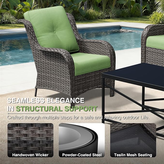 Joyside 8 Piece Wicker Patio Furniture Set, Outdoor Swivel Rocker Patio Chairs with High Back, Deep Seating, Wide Armrest, Thickened Cushions, Outdoor Furniture for Deck, Porch Use