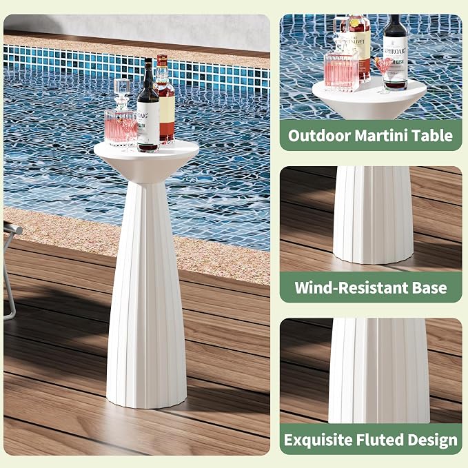 Modern Patio Side Table, Mid-Century Metal Outdoor End Table, Pedestal Round Accent Table for Poolside, Balcony & Living Room, Weather Resistant, No Assembly Required, White