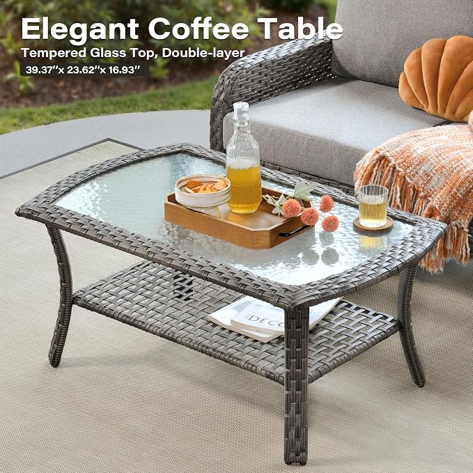 7 Pieces Patio Conversation Sets,Patio Furniture Set with Swivel Rocking Chairs,Coffee Table, Side Table, All Weather Rattan Wicker Outdoor Sectional Furniture Set for Porch Balcony Backyard Dark Gray