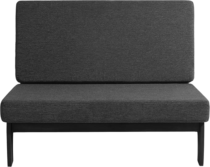 Outdoor Furniture Patio Couch, Weather Resistant Patio Loveseat Sofa Couch with Removable Cushion, Black Wood Frame for Porch & Backyard Seating - Dark Gray