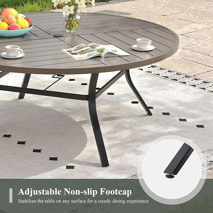 Outdoor Dining Set for 8, 63.1" Outdoor Dining Table with Umbrella Hole and Padded Textilene Patio Swivel Chairs, 9 Pieces Patio Table and Chairs Set for Garden Backyard, Grey