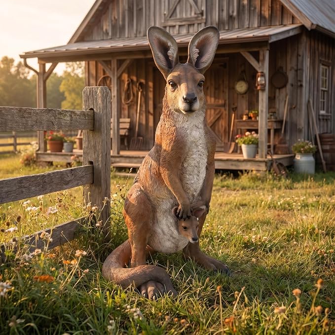 22.4" Realistic Kangaroo Outdoor Garden Statue | Resin Outdoor Gardens, Sturdy 6.6 lbs Weighted Base, Fully Assembled