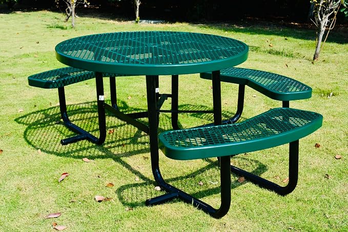 Heavy Duty Outdoor ADA Picnic Table, Expanded Metal, Wheelchair Accessible (Green, 46 Round)