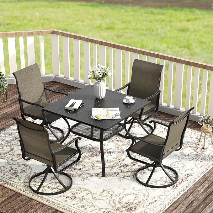 VICLLAX 37.8" Square Outdoor Patio Dining Table, All Weather Metal Table for Lawn Garden, Black Tabletop for 4 People