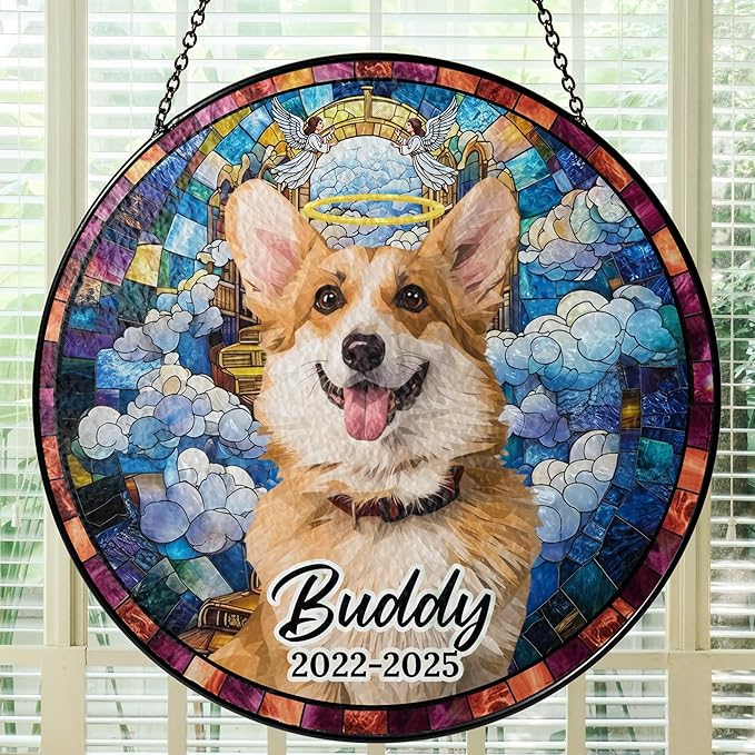 Personalized Pet Memorial Gifts for Dogs and Cats – Custom Pet Suncatcher Keepsake – Loss of Pet Sympathy Gift – Stained Glass Dog Memorial Ornament – Pet Remembrance Gift
