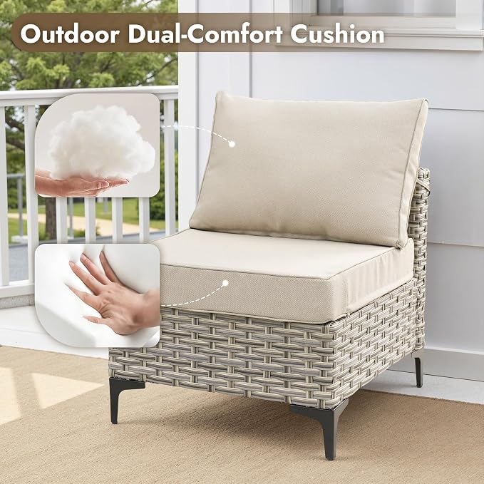8 Pieces Outdoor Sectional Patio Furniture Set with Swivel Rocking Chairs,Conversation Sets Rattan Wicker L Shaped Couch,Modular Outdoor Sofa for Porch Balcony Backyard Beige