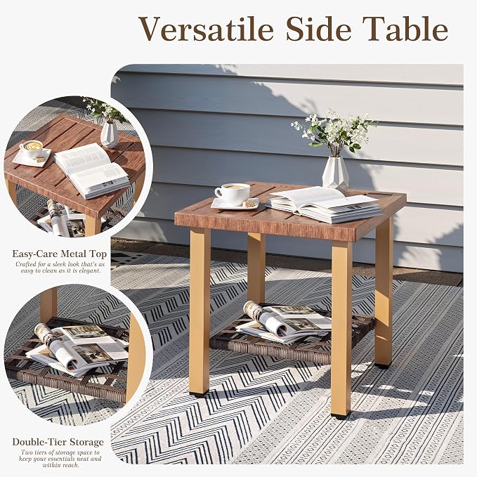 NestNook 3 Pieces Patio Furniture Set, Outdoor Bistro Set, 2 Swivel Glider Chairs with Modern Side Table, All-Weather Handwoven PE Wicker Seating and Thick Cushion for Balcony, Bistro & Porch, Beige