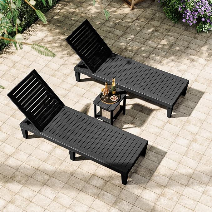 KAMABOKO Outdoor Side Table Set of 2, 2-Tier Adirondack Square Patio Table, HDPE End Tables for Backyard Pool Porch Lawn, Easy Maintenance & Weather Resistant, Black
